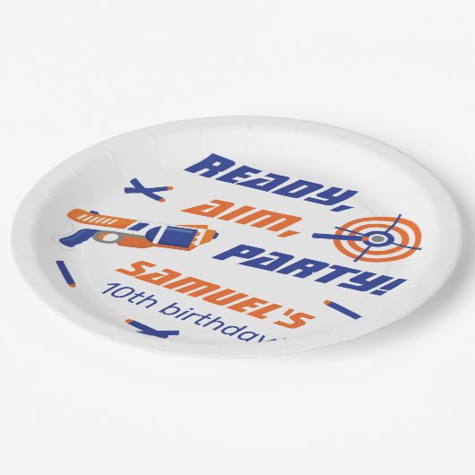 Blauwe, Oranje Dart Oorlogsfeest, elke leeftijd Papieren Bordje (Gekanteld)