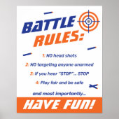 Blauwe, Oranje Dart War Birthday Party Battle Rule Poster (Voorkant)