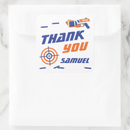 Blauwe, Oranje Dart War Birthday Party Dank je Vierkante Sticker