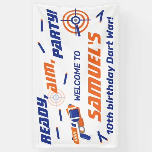 Blauwe, Oranje Dart War Birthday Party, Welkom Spandoek (Verticaal)