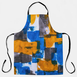 Blauwe, oranje en grijze abstracte kunst schort