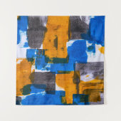 Blauwe, oranje en grijze abstracte kunst wandkleed (Voorkant (horizontaal))