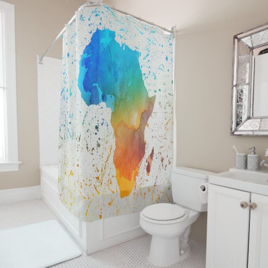 Blauwe, Oranje en groene Waterverf Afrika Douchegordijn (In situ)