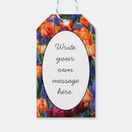 Blauwe, Oranje en rode bloemen Cadeaulabel