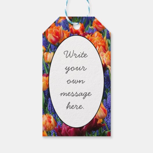 Blauwe, Oranje en rode bloemen Cadeaulabel (Voorkant)