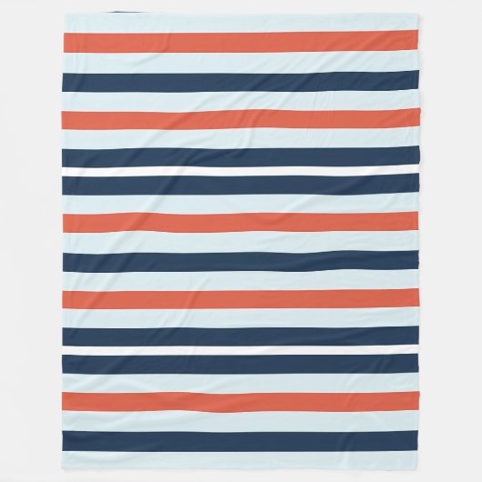 Blauwe, Oranje en witte streep Fleece Deken (Voorkant)