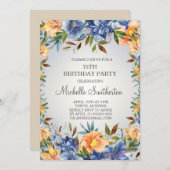 Blauwe Oranje Floral 75e verjaardag Kaart (Voorkant / Achterkant)