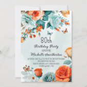 Blauwe Oranje Floral Butterflies 80th Birthday Kaart (Voorkant)
