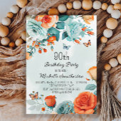 Blauwe Oranje Floral Butterflies 90th Birthday Kaart