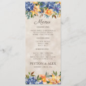 Blauwe Oranje Floral Herfst najaar bruiloft Menu (Voorkant)