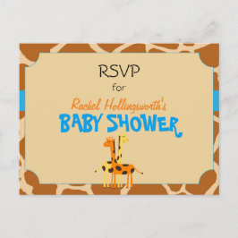 Blauwe & Oranje Giraffe Safari Animal RSVP Uitnodiging Briefkaart