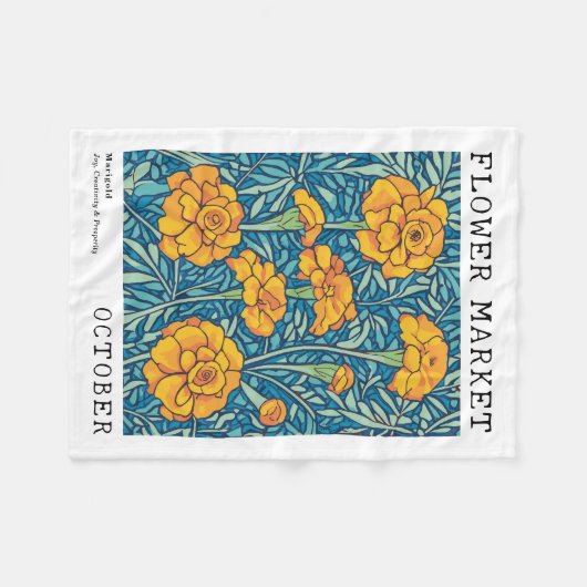 Blauwe & Oranje goudsbloem oktober Geboorte Bloeme Fleece Deken (Voorkant (Horizontaal))