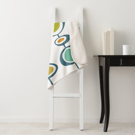 Blauwe Oranje groene Abstracte cirkels midden eeuw Sherpa Deken (In situ)