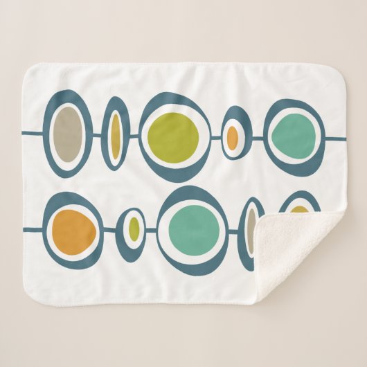 Blauwe Oranje groene Abstracte cirkels midden eeuw Sherpa Deken (Voorkant (horizontaal))