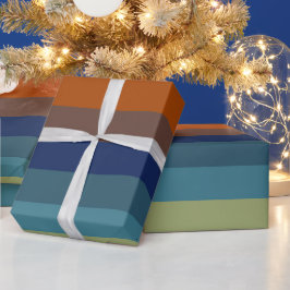 Blauwe, oranje, groene en grijze strepen cadeaupapier