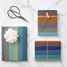 Blauwe, oranje, groene en grijze strepen inpakpapier vel