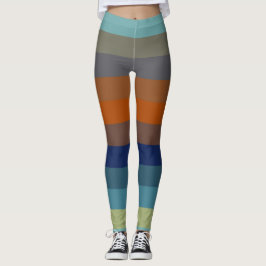 Blauwe, oranje, groene en grijze strepen leggings