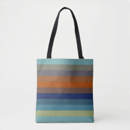 Blauwe, oranje, groene en grijze strepen tote bag