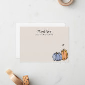 Blauwe Oranje Herfst pompoen Dank u wel Notitiekaartje (Voorkant / Achterkant in situ)