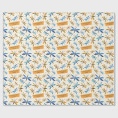 Blauwe Oranje libellen Retro Hand-Dragonfly Cadeaupapier (Vlak)