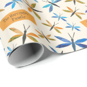 Blauwe Oranje libellen Retro Hand-Dragonfly Cadeaupapier (Rol Hoek)