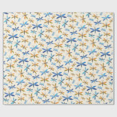 Blauwe Oranje libellen Retro Hand-Dragonfly Cadeaupapier (Vlak)