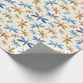 Blauwe Oranje libellen Retro Hand-Dragonfly Cadeaupapier (Hoek)