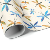Blauwe Oranje libellen Retro Hand-Dragonfly Cadeaupapier (Rol Hoek)