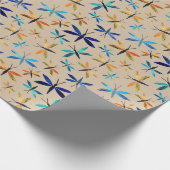Blauwe Oranje libellen Taupe Hand-Dragonfly Cadeaupapier (Hoek)