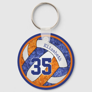 blauwe oranje meisjes volleybalteam aangepaste cad sleutelhanger