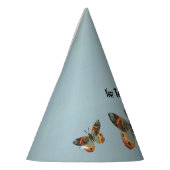 Blauwe Oranje Monboogvlinders op lichtblauw Feesthoedjes (Links)