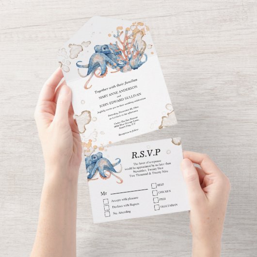 Blauwe oranje octopus koraal DIY SJABLONEN (Afscheurbaar)