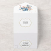 Blauwe oranje octopus koraal waterverf oceaan all in one uitnodiging (Buitenkant)