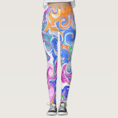 Blauwe, Oranje, Paarse en Blauwgroen Fluid Art Leggings (Voorkant)