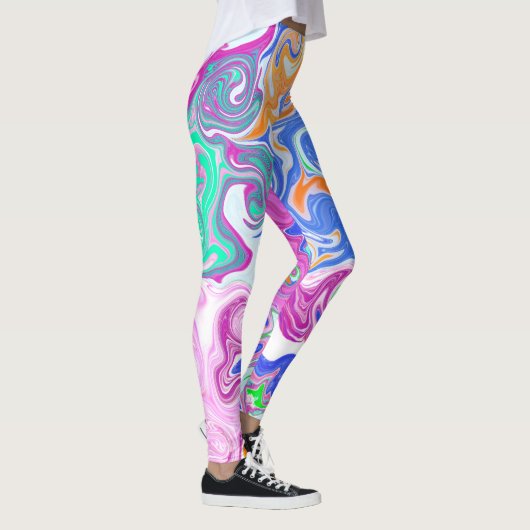 Blauwe, Oranje, Paarse en Blauwgroen Fluid Art Leggings (Rechts)