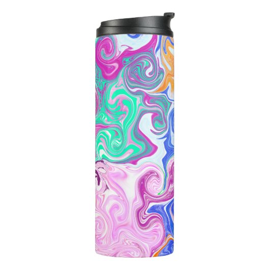 Blauwe, Oranje, Paarse en Blauwgroen Fluid Art Thermosbeker (Gedraaid links)