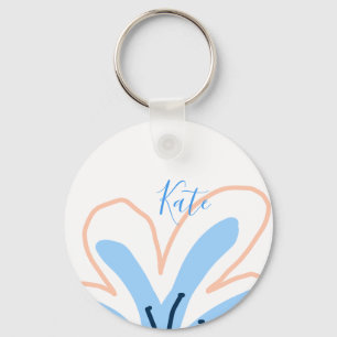Blauwe oranje pastel bloem voeg naam boho retro ca sleutelhanger