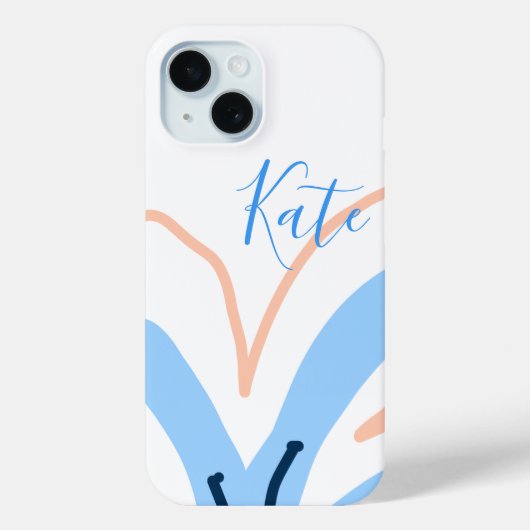 Blauwe oranje pastel bloem voeg naam toe boho retr Case-Mate iPhone case (Achterkant)