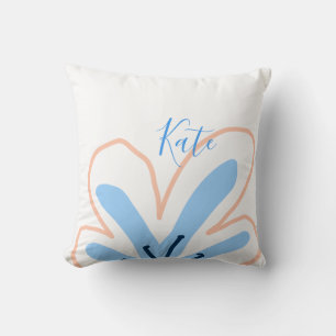Blauwe oranje pastel bloem voeg naam toe boho retr kussen