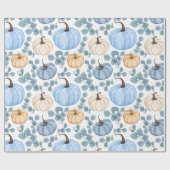 Blauwe & Oranje pompoenen en eucalyptusbladeren Cadeaupapier (Vlak)