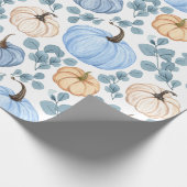 Blauwe & Oranje pompoenen en eucalyptusbladeren Cadeaupapier (Hoek)