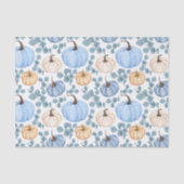 Blauwe & Oranje pompoenen en eucalyptusbladeren Tissuepapier (Voorkant)