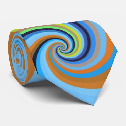 Blauwe Oranje Retro Dizzy Vortex Spiral Swirls Stropdas (Opgerold)