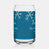 Blauwe oranje sneeuwvlokken voegen bedrijfsnaam ke blikvorm glas (Rechts)