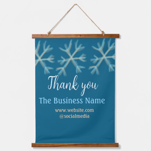 Blauwe oranje sneeuwvlokken voegen bedrijfsnaam ke hangend wandkleed (Voorkant)