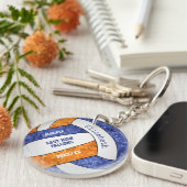 blauwe oranje teamkleuren gepersonaliseerd volleyb sleutelhanger (Voorkant Rechts)