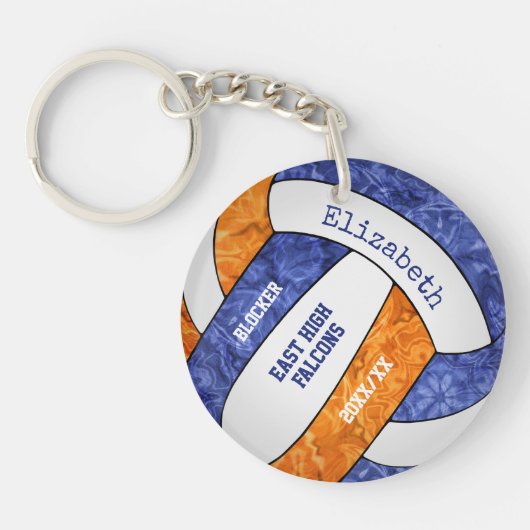 blauwe oranje teamkleuren gepersonaliseerd volleyb sleutelhanger (Voorkant)