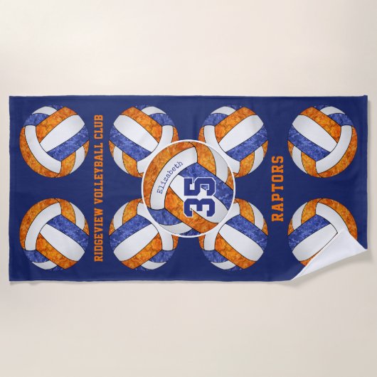 blauwe oranje teamkleuren naam girly volleyballen strandlaken (Voorkant)