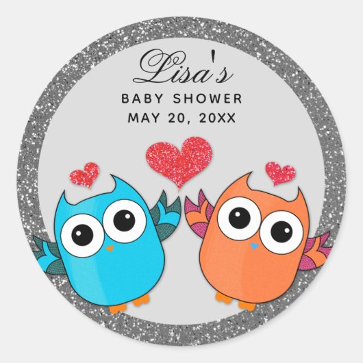 Blauwe Oranje Uil Hart Envelop Seal Sticker (Voorkant)