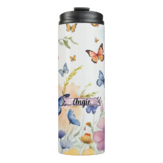 Blauwe & Oranje Vlinders Thermische Tumbler Thermosbeker